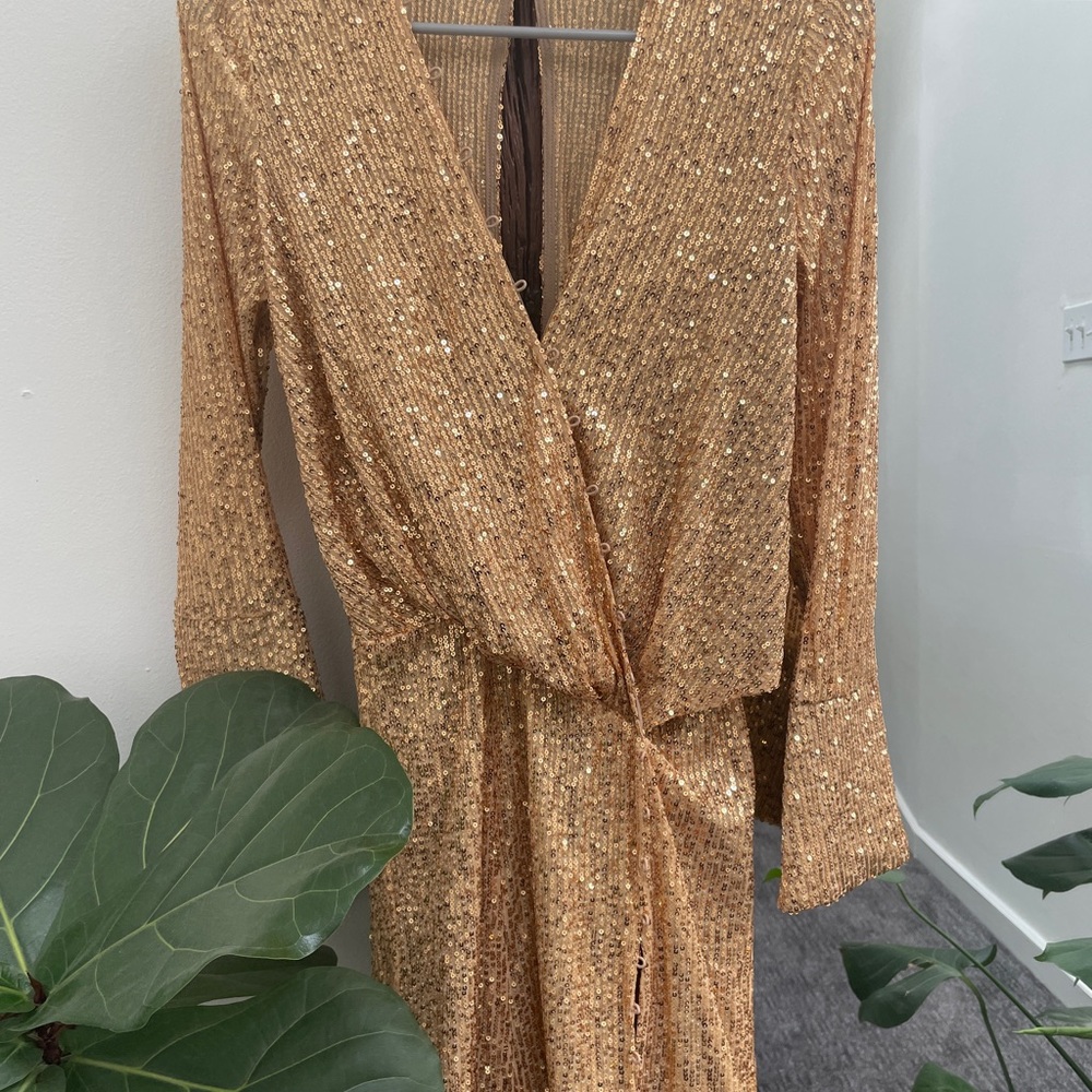 ASOS Gold Sequin Long Sleeve Dress